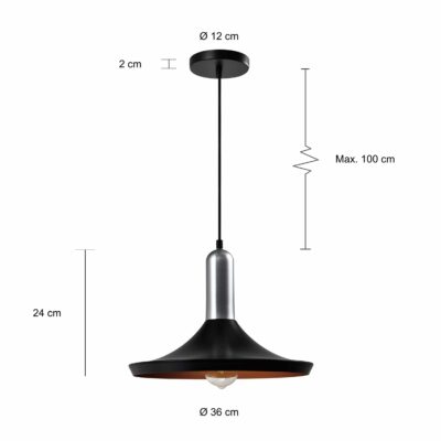 Zwarte hang verlichting met een diameter van 36 cm