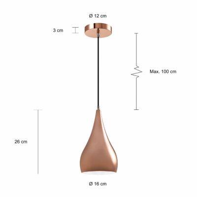 Afmetingen van de lamp met een diameter van 16 cm