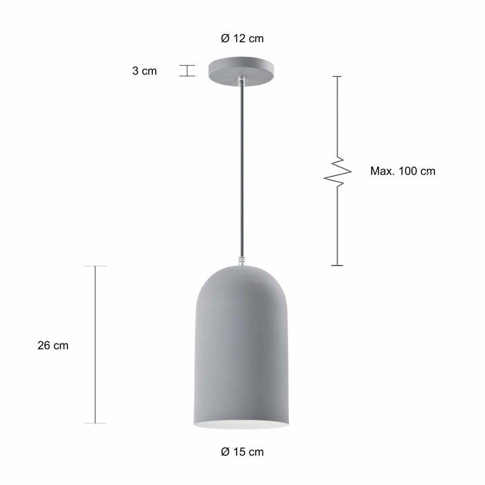 Afmetingen van de kokerlamp met een diameter van 15 cm