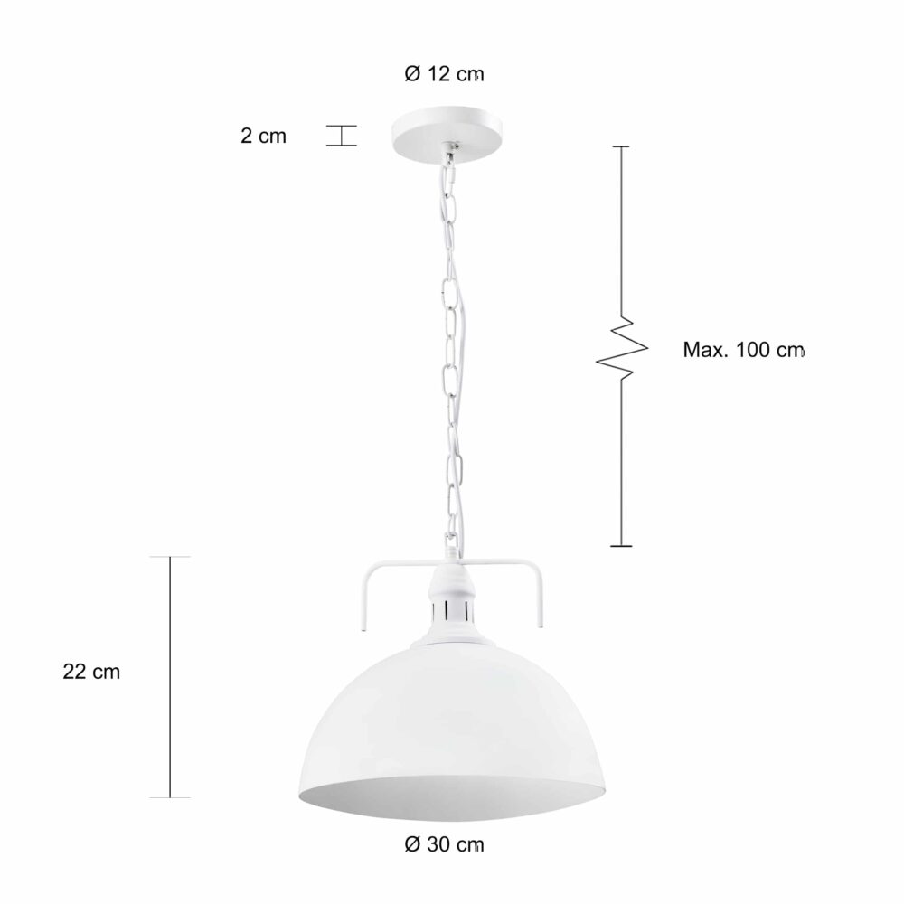 Witte lampen in fabrieksstijl met een diameter van 30 cm