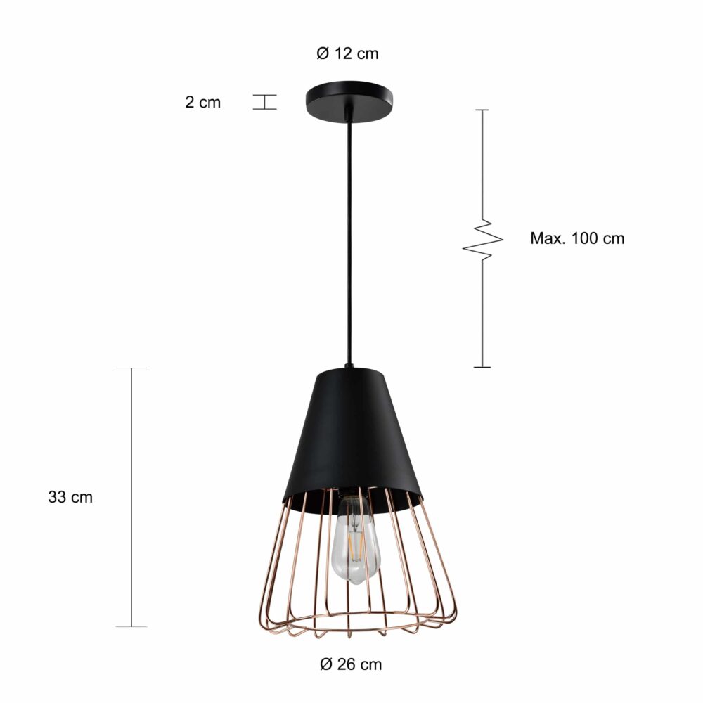 hanglamp rose gold en zwart afmeting
