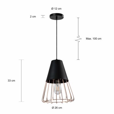 hanglamp rose gold en zwart afmeting