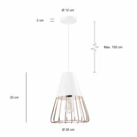 afmetingen van de hanglamp rose gold en wit