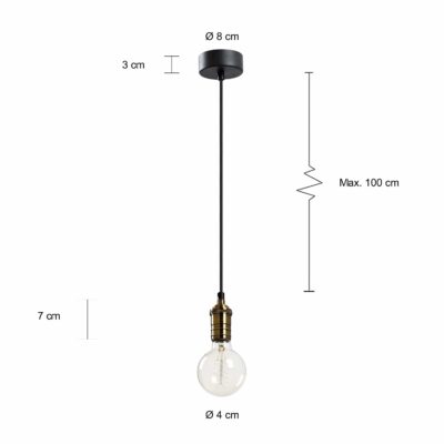 Maten van de hanglamp met enkele bulb