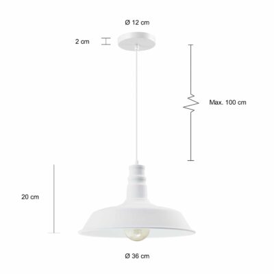 Maten van de witte vintage lamp