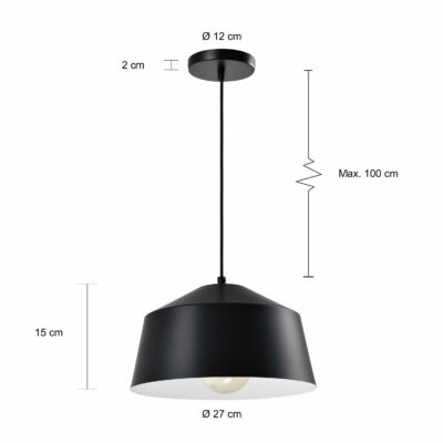 Maten van de zwart brede koepellamp