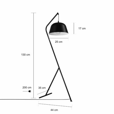 afmetingen van de zwart staande lamp