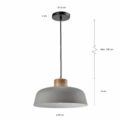 Hangende verlichting met grote grijze kap