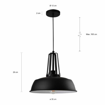 Lamp in het zwart met een diameter van 35 cm