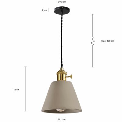 betonnen hanglamp met gouden accenten
