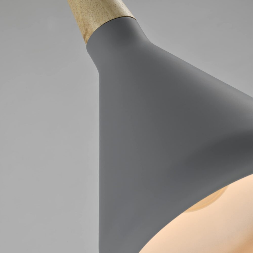 Grijze kegellamp met houten kop