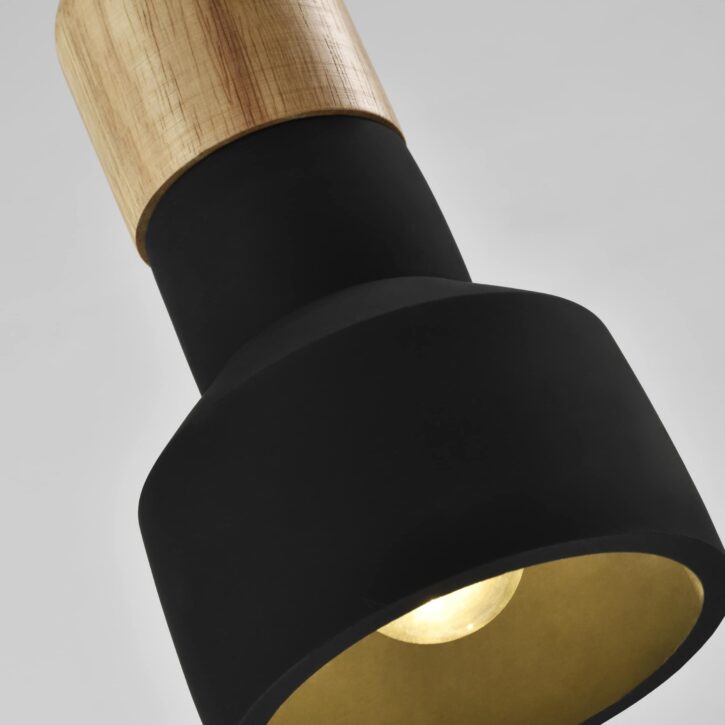 Zwarte kleine hanglamp met houten kop