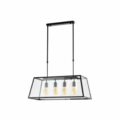 Hang verlichting met 4 lichtpunten met stalen glazen kap