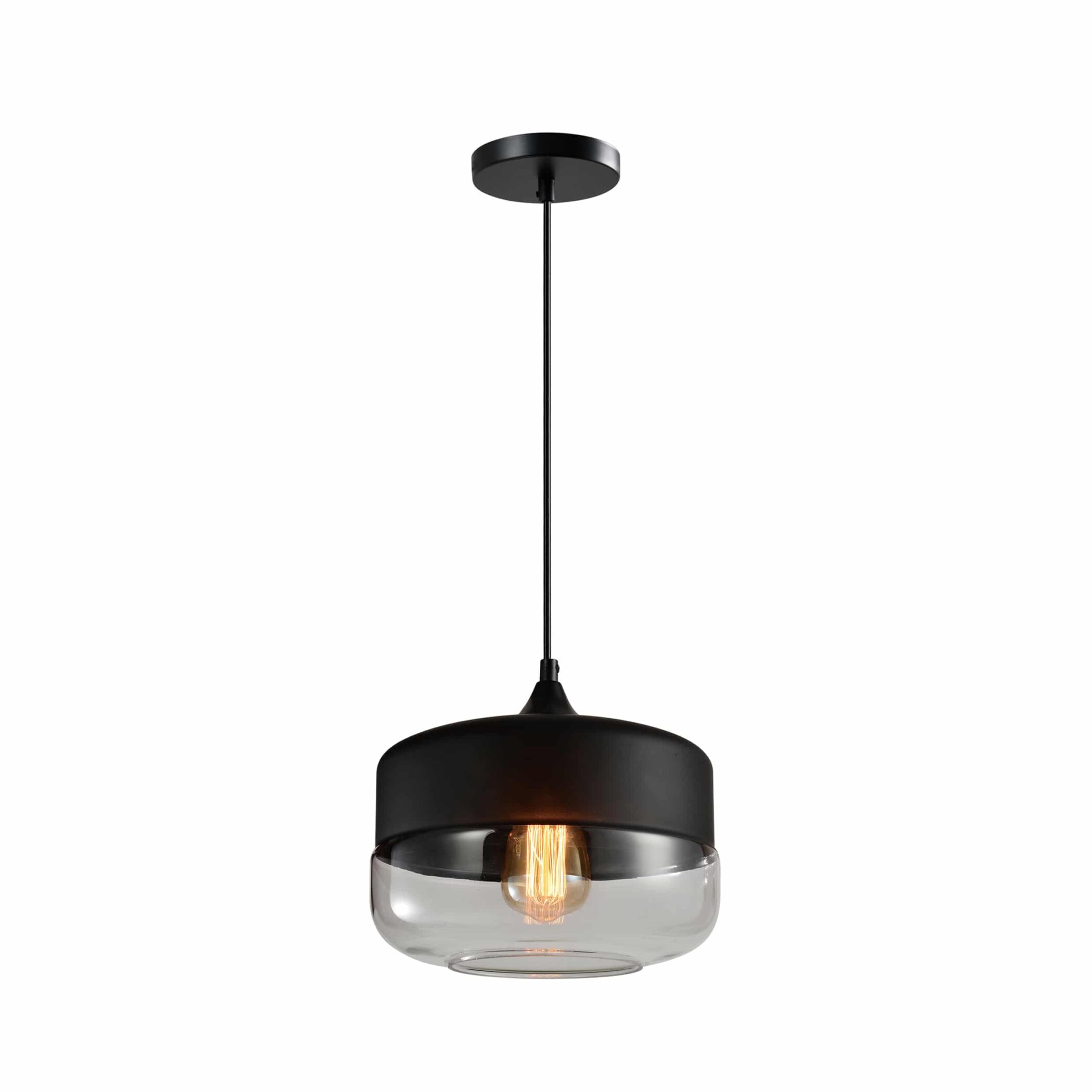 QUVIO Hanglamp retro - Brede kap van metaal en glas - Diameter 25 cm
