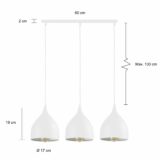 Afmetingen van de 3 lampen in het wit van metaal