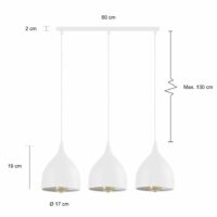 Afmetingen van de 3 lampen in het wit van metaal