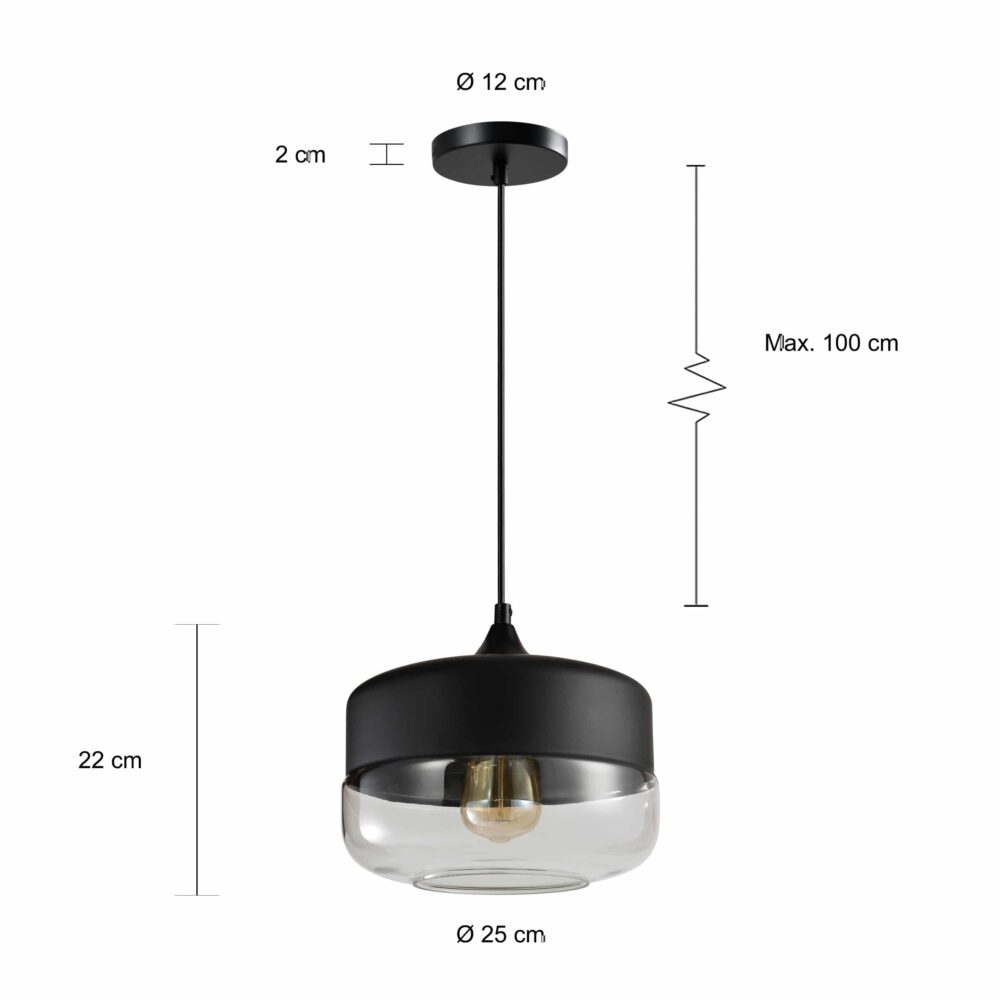 Afmetingen verlichting staal en glas