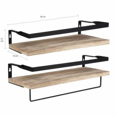 Afmetingen van het wandplanken duo van hout en metaal