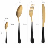Zwart met gouden lepel, vork en mes
