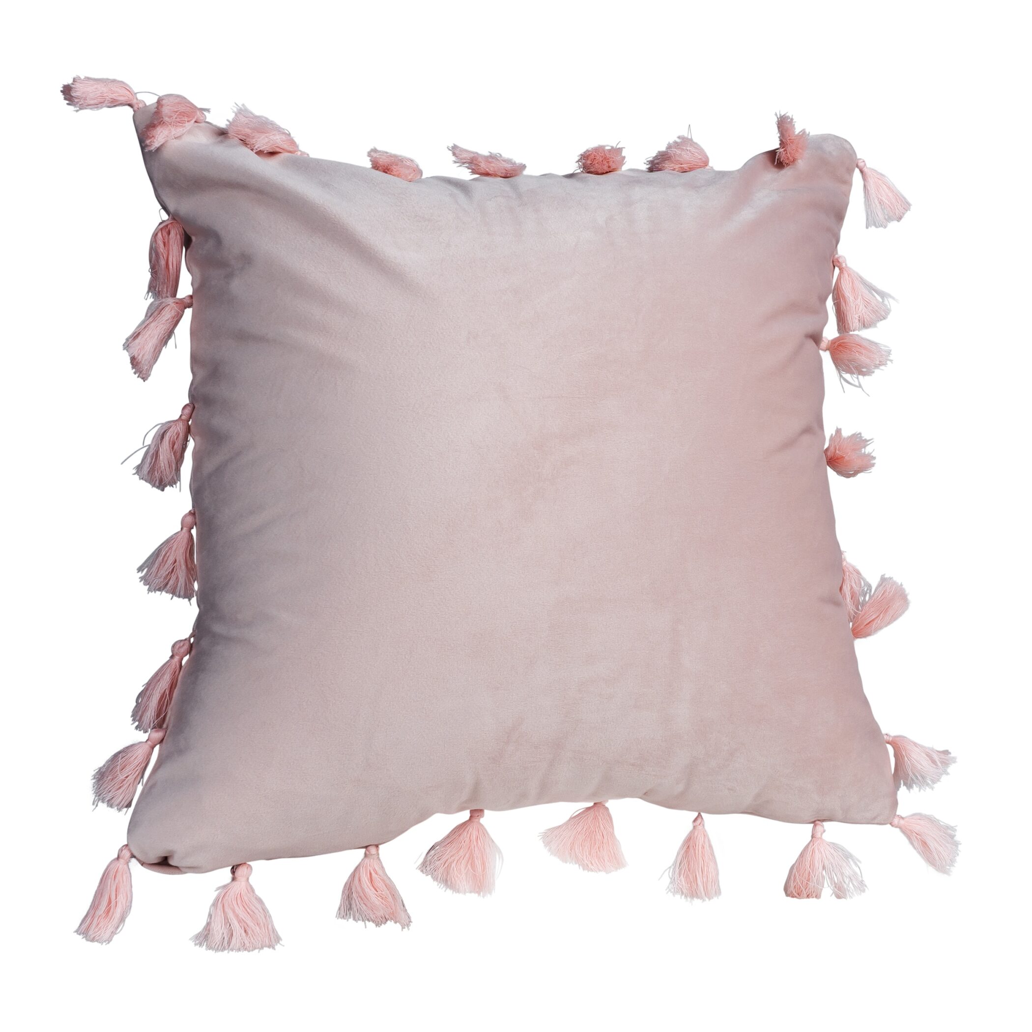 QUVIO Kussenhoes met franjes - 45 x 45 cm - Lichtroze