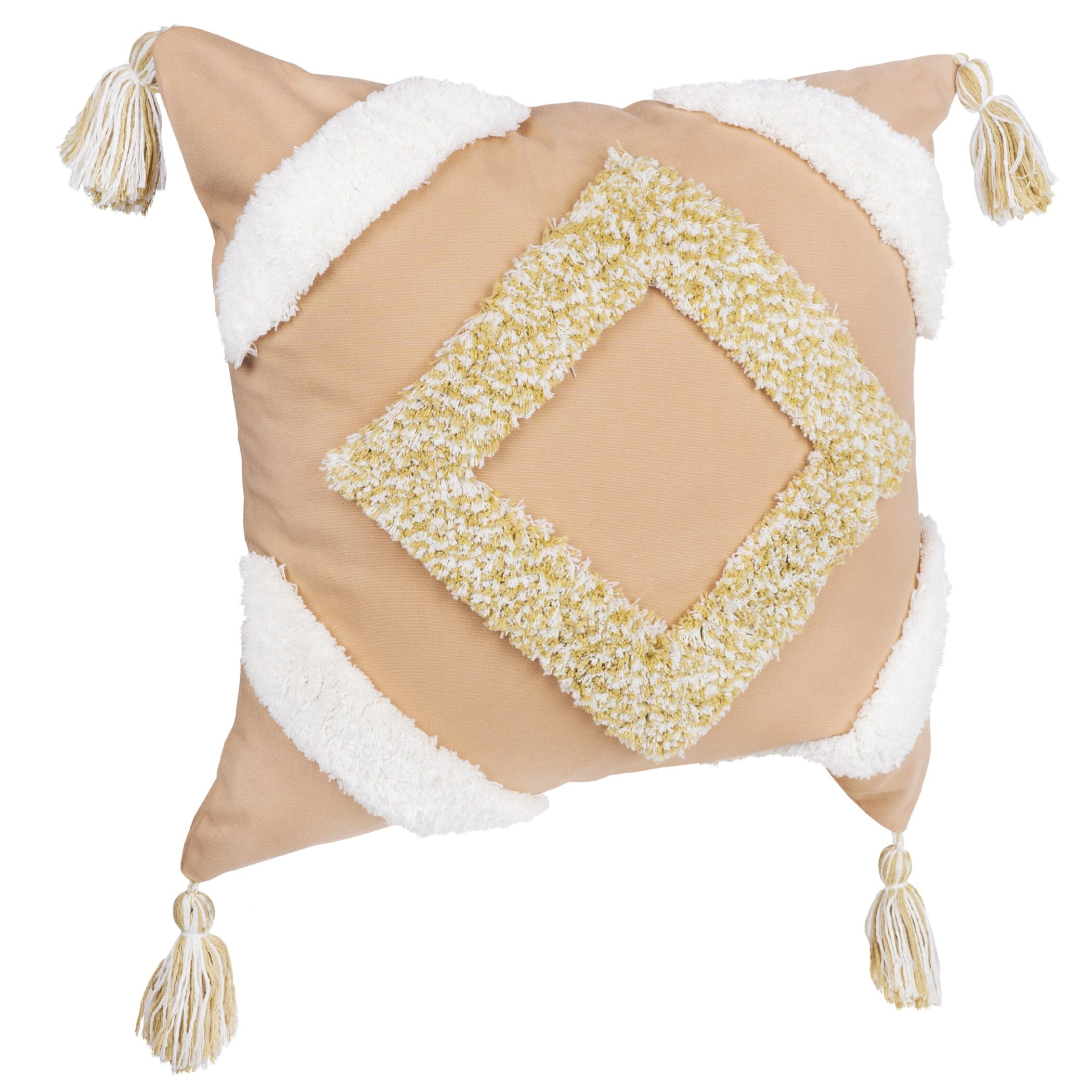 QUVIO Kussenhoes met ruit patroon en franjes - 45 x 45 cm - Lichtroze/Beige