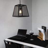 Zwarte draadstaal lamp met vierkante kooi