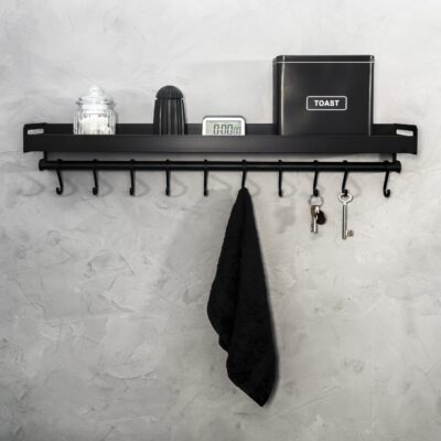 QUVIO Kruidenrek met 10 haken van zwart metaal