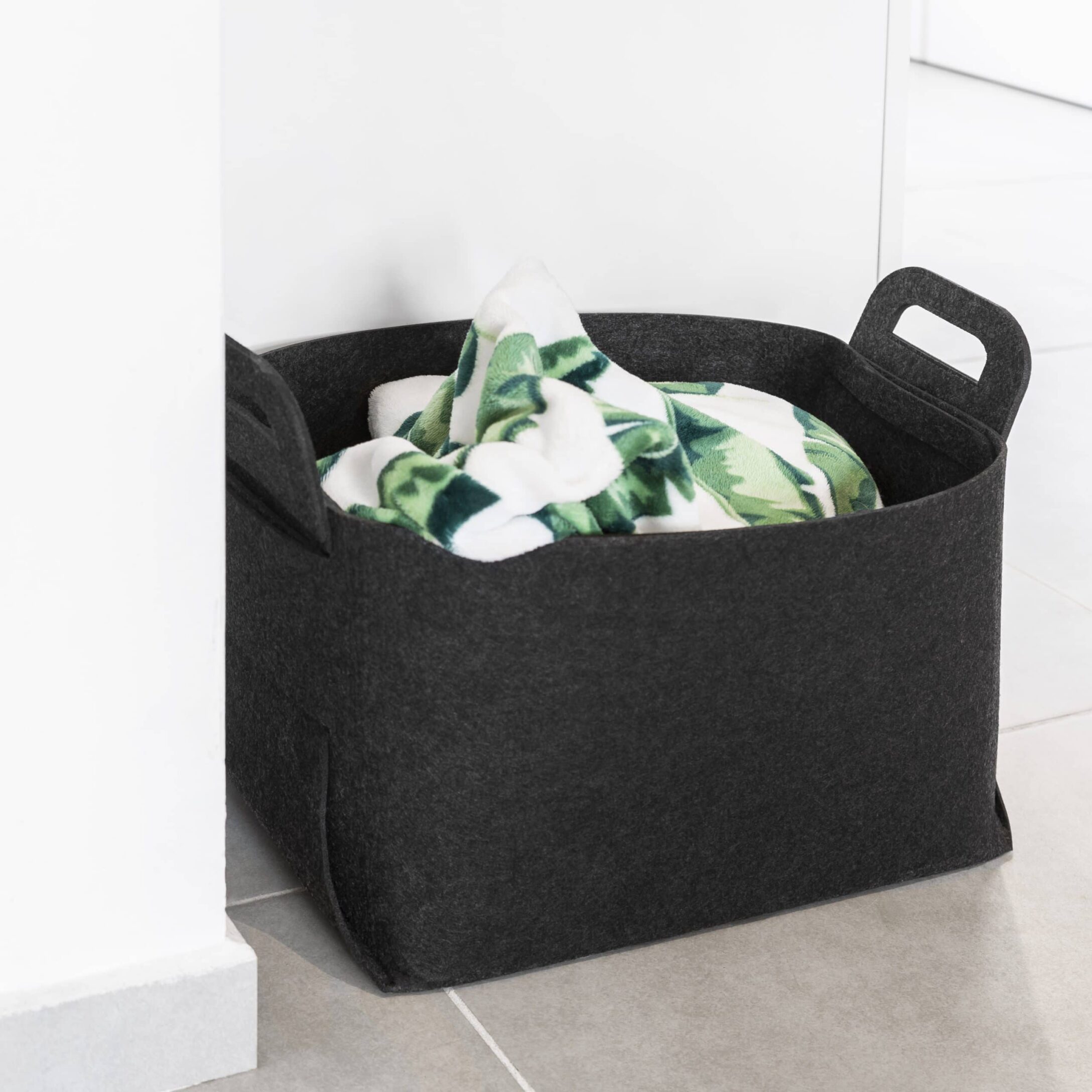 BEHONA Vilten mand, opbergmand van vilt, organizer box voor kast en plank, opvouwbare opbergmand, vilten box voor thuis en kantoor, zwart (1 stuks