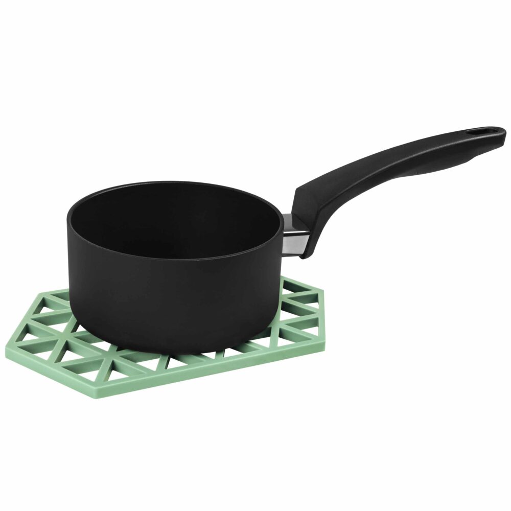 Groene onderzetter voor hete pannen van siliconen