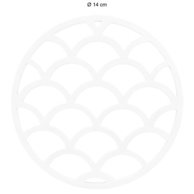 Witte schubben onderzetter met een diameter van 14 cm