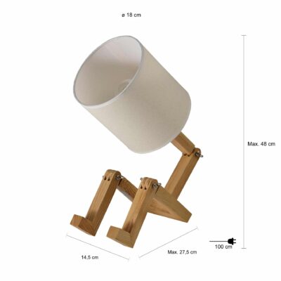 Afmetingen lampen mannetje hout en stof met een diameter van 18 cm
