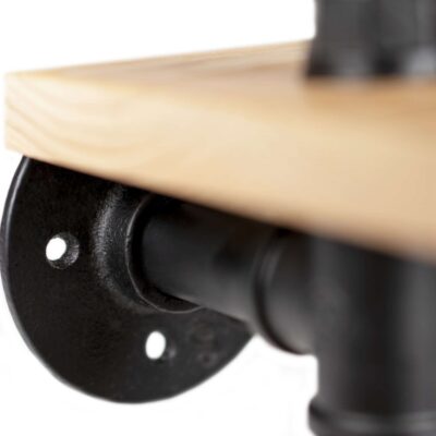 Zwart stalen toiletrolhouder met houten plankje