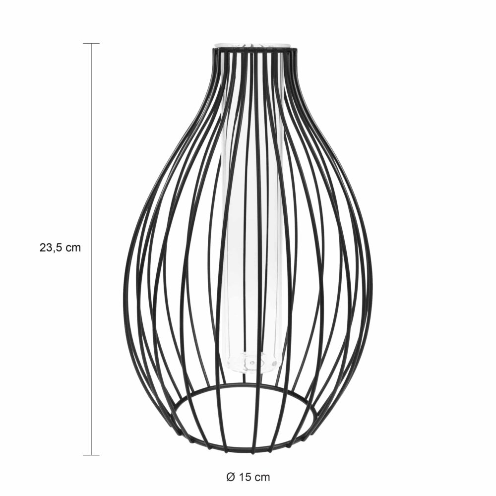 Afmetingen van de zwarte vaas met glas