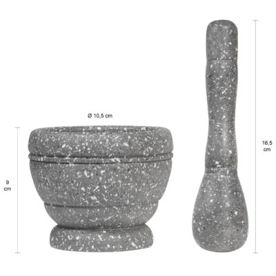 Afmetingen van de Krumble vijzel met stamper