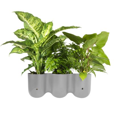 Achterkant van de grijze bloempotten trio