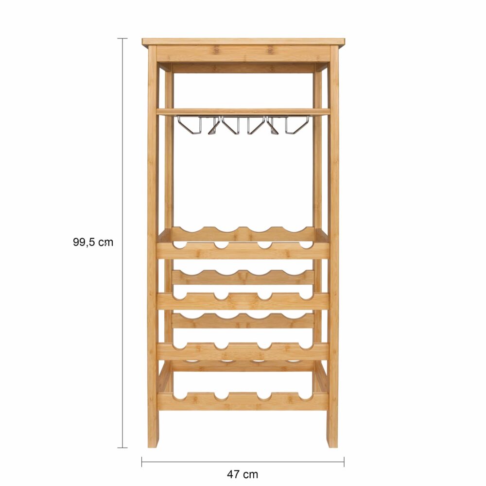 Afmetingen van het houten wijnrek voor 16 flessen