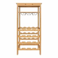 Houten wijnrek voor 16 flessen en ophang rek voor wijnglazen