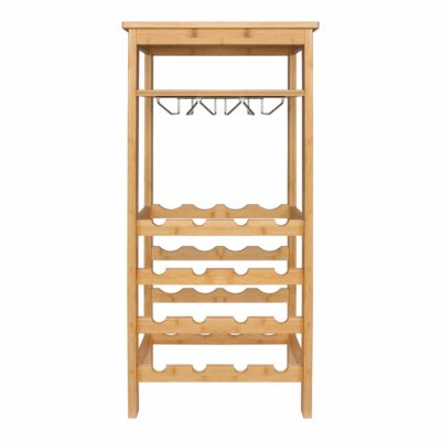 Houten wijnrek voor 16 flessen en ophang rek voor wijnglazen