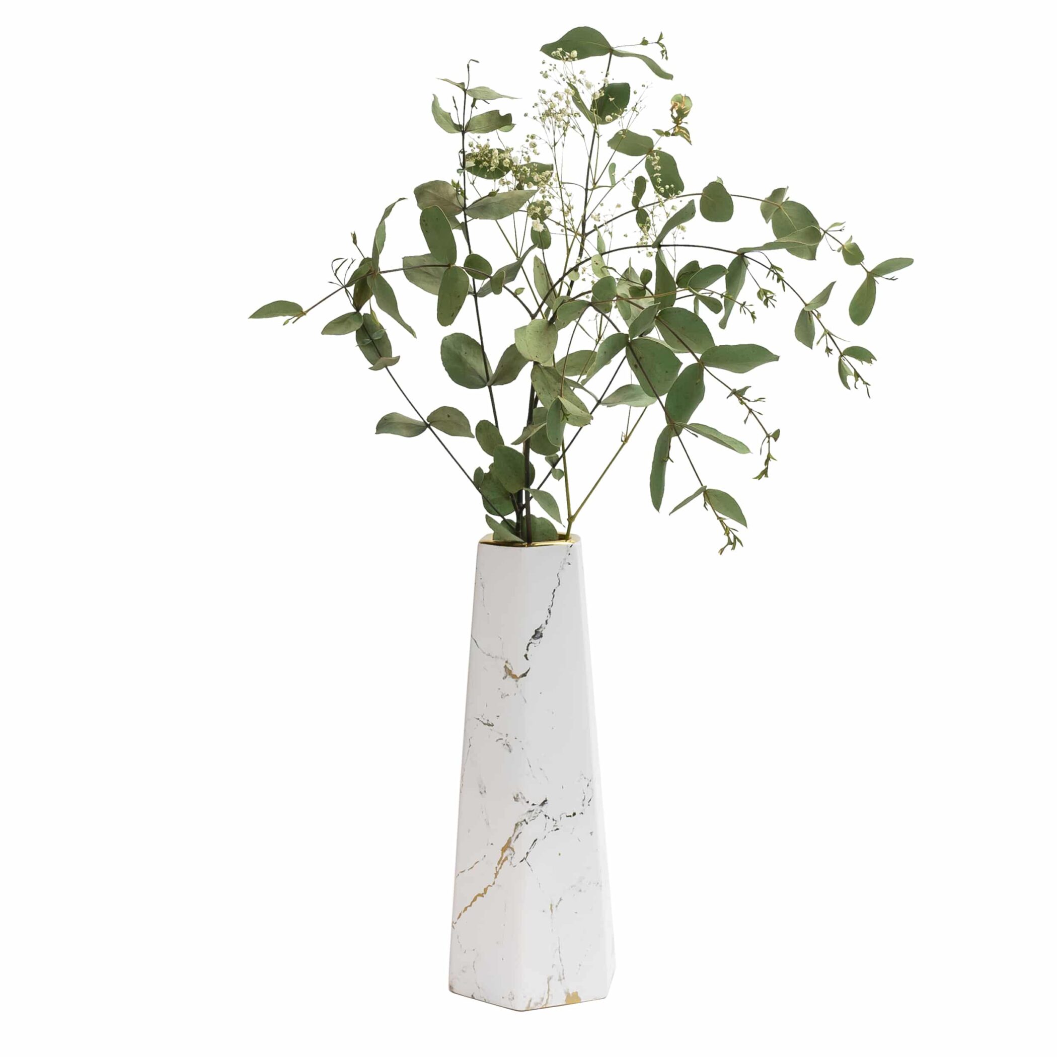QUVIO Vaas - Keramiek - Wit met goud marble look - 11 x 29 cm