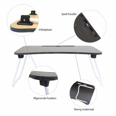 inklapbaar bedtafeltje met afgeronde hoeken en i pad houder